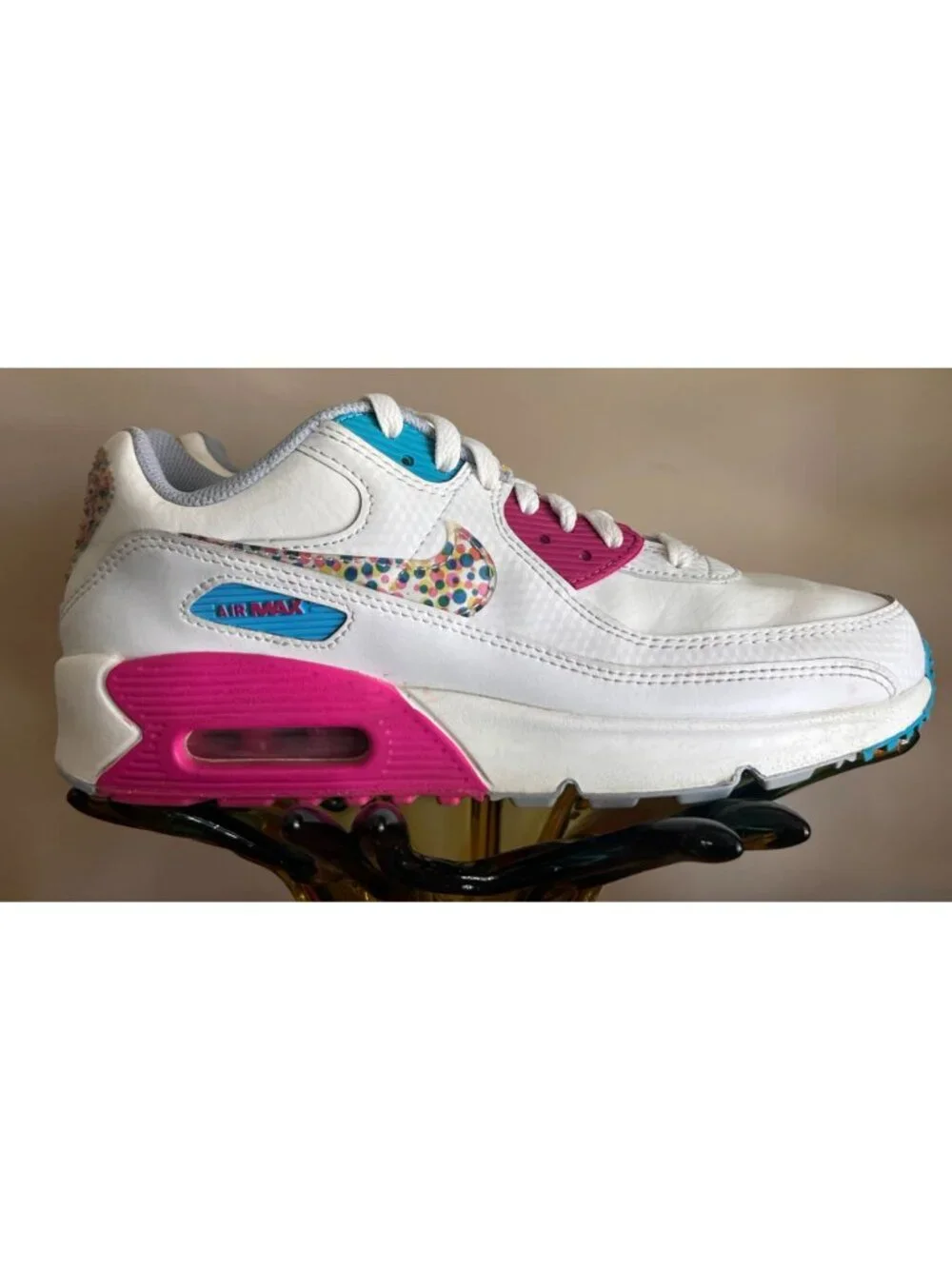 Nike Air Max 90 LTR SE ( GS ) Youth 6.5 Polka Dot White/Pink/Blue (DV1843 100)